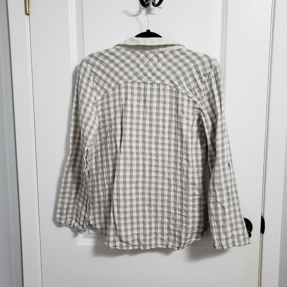 ANTHROPOLOGIE SATURDAY SUNDAY Gray Checkered Button Up Flannel Blouse … - Picture 4 of 8